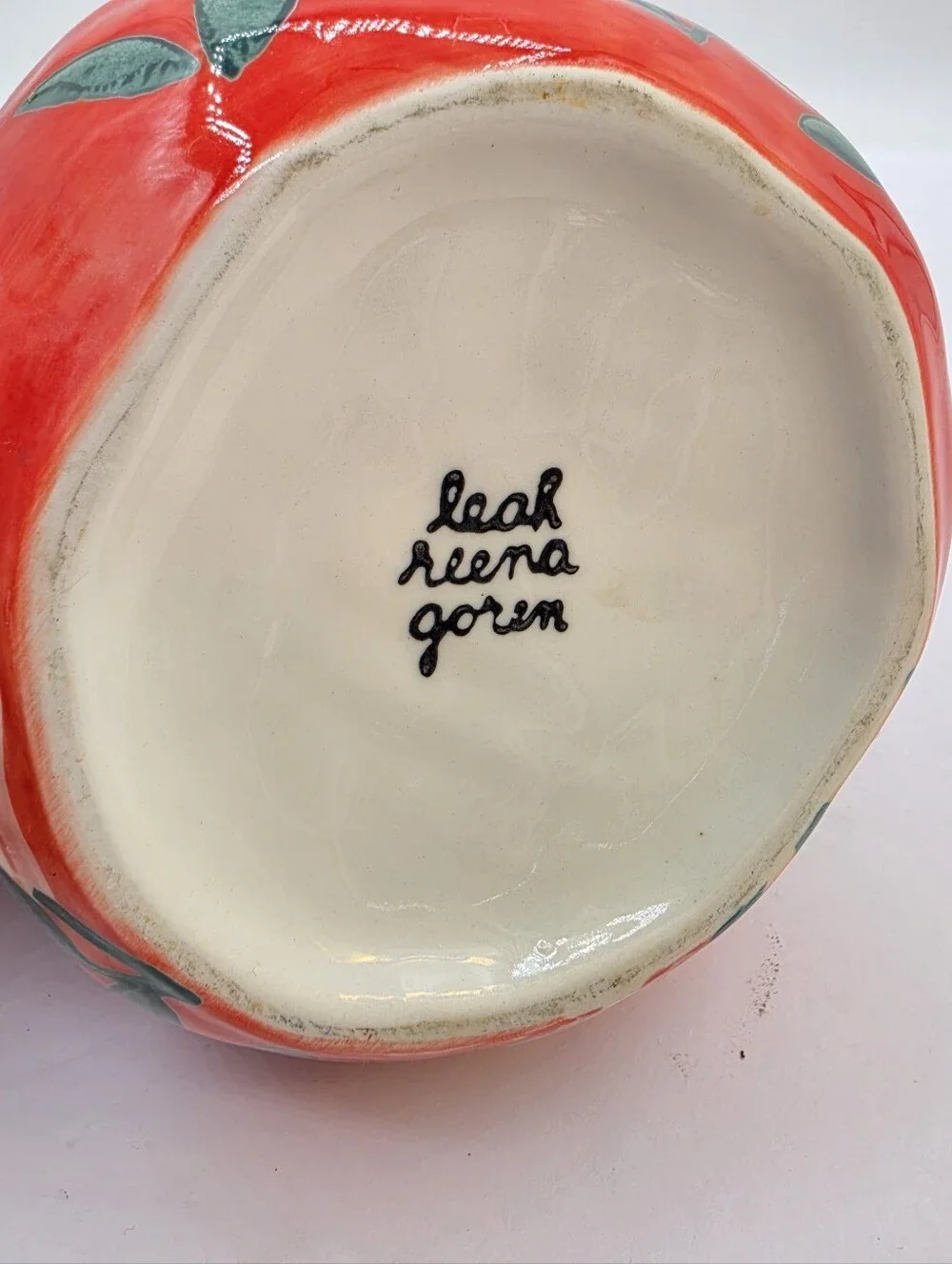 Anthropologie Leah Reena Goren Orange Floral Ceramic Vase Hand Painted Style